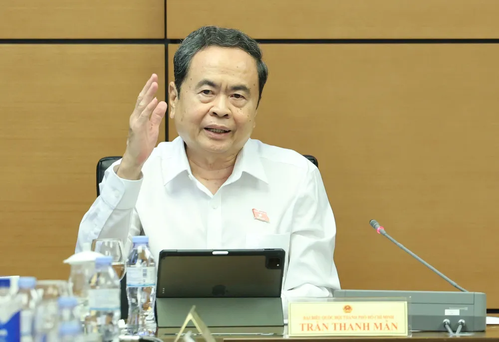 Chủ tịch Quốc hội Trần Thanh Mẫn phát biểu tại phiên thảo luận tại tổ Đoàn đại biểu Quốc hội TPHCM. Ảnh: QUANG PHÚC