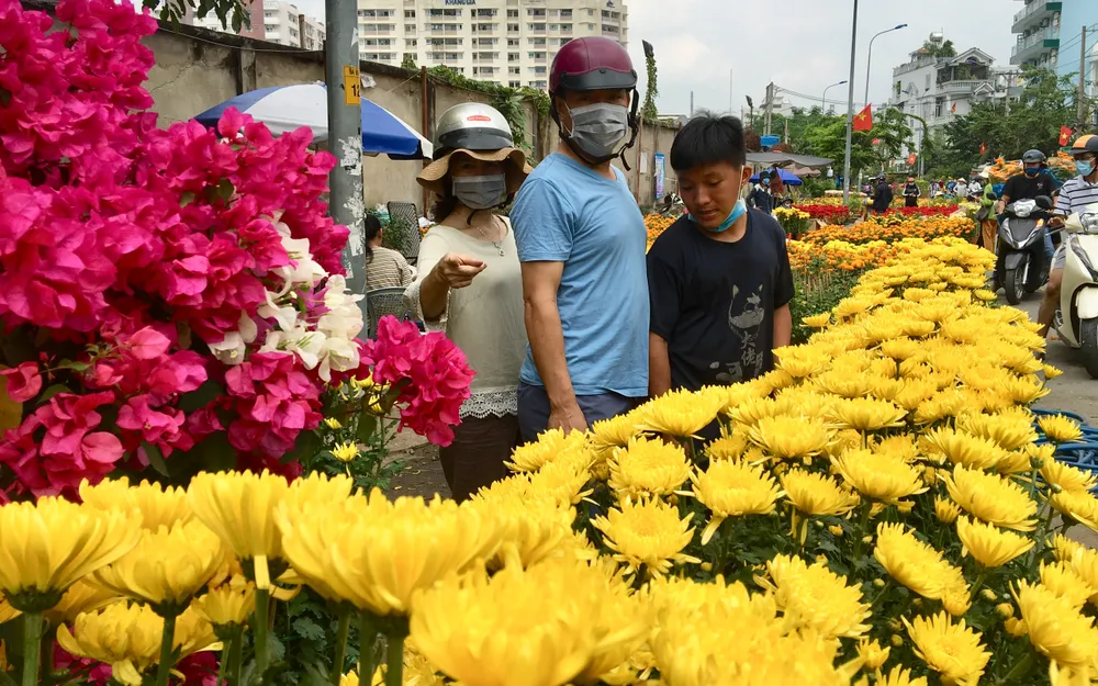 Khách lựa mua hoa kiểng chiều 10-2 tại quận Gò Vấp