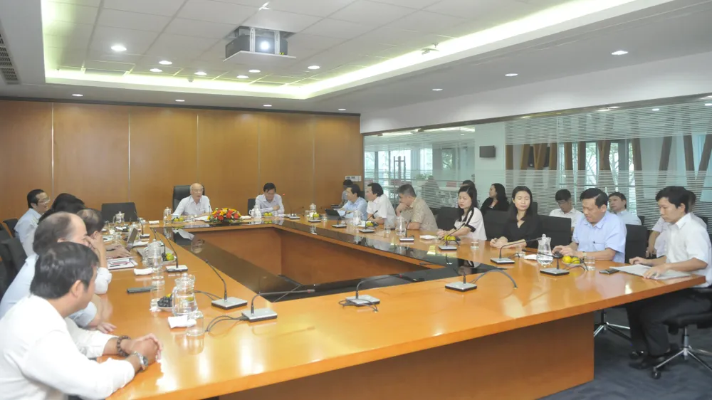 Quang cảnh buổi làm việc của đồng chí Phan Nguyễn Như Khuê, Trưởng Ban Tuyên giáo Thành ủy TPHCM với Báo SGGP. Ảnh: ĐỨC THIỆN