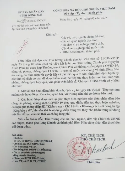 Đồng Nai cho phép mở lại một số hoạt động ảnh 1