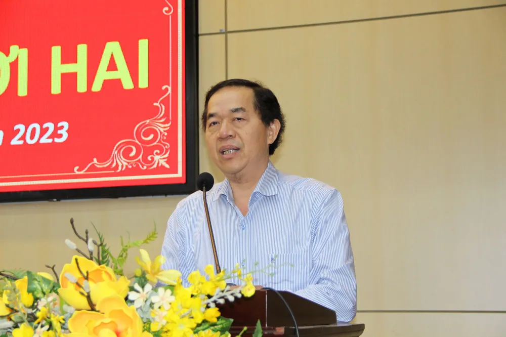 Bí thư Quận ủy quận Gò Vấp Sử Ngọc Anh phát biểu tiếp thu ý kiến chỉ đạo. Ảnh: TRẦN YÊN