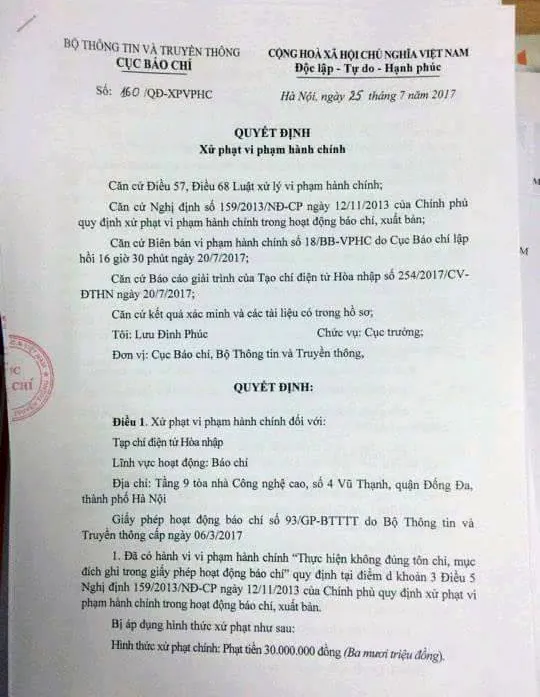Báo điện tử Dân Việt bị xử phạt vì đưa sai thông tin liên quan đến Formosa ảnh 2
