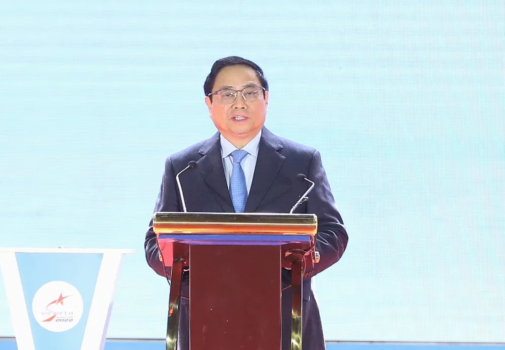 Thủ tướng Phạm Minh Chính phát biểu tại lễ khai mạc triển lãm. Ảnh: QUANG PHÚC