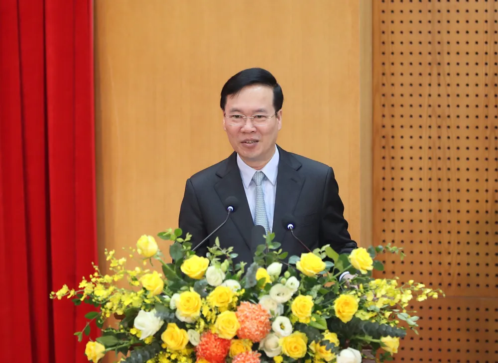 Chủ tịch nước Võ Văn Thưởng phát biểu tại cuộc giao lưu. Ảnh: QUANG PHÚC