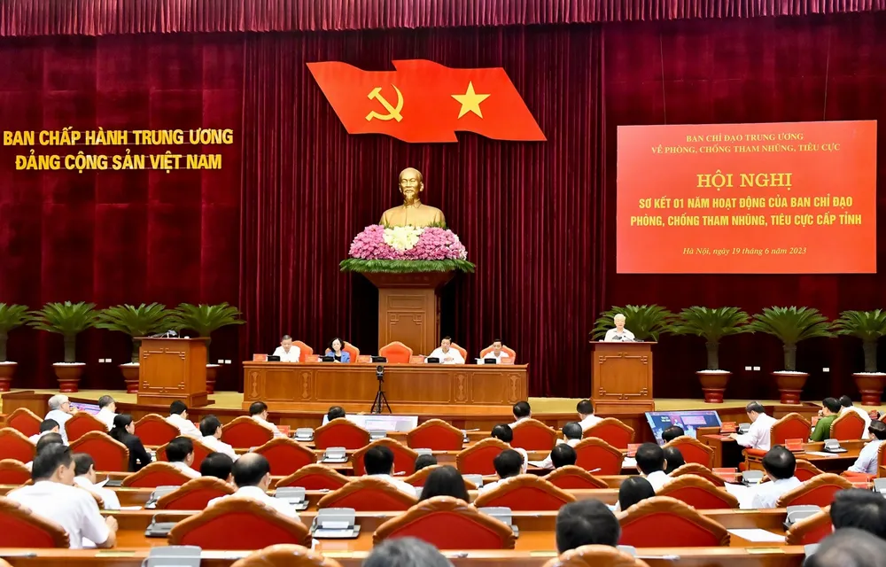 Quang cảnh điểm cầu trụ sở Trung ương Đảng khi Tổng Bí thư Nguyễn Phú Trọng phát biểu chỉ đạo hội nghị. Ảnh: VIẾT CHUNG Quang cảnh điểm cầu trụ sở Trung ương Đảng khi Tổng Bí thư Nguyễn Phú Trọng phát biểu chỉ đạo hội nghị. Ảnh: VIẾT CHUNG