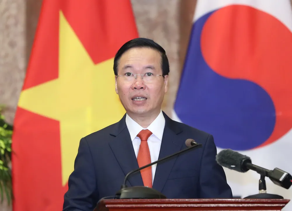 Chủ tịch nước Võ Văn Thưởng phát biểu tại cuộc gặp gỡ báo chí. Ảnh: QUANG PHÚC Chủ tịch nước Võ Văn Thưởng phát biểu tại cuộc gặp gỡ báo chí. Ảnh: QUANG PHÚC