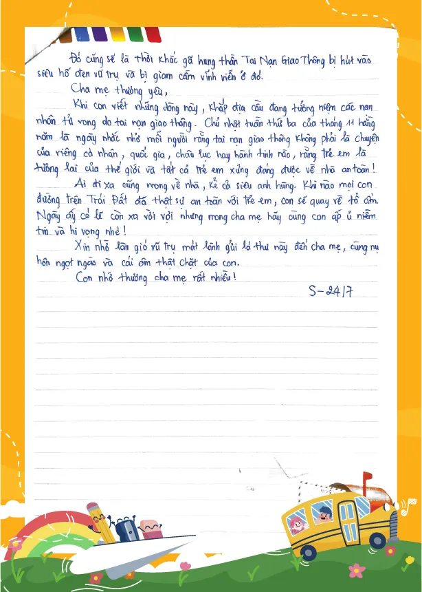 Bức thư của em Đào Khương Duy. Ảnh VNPost