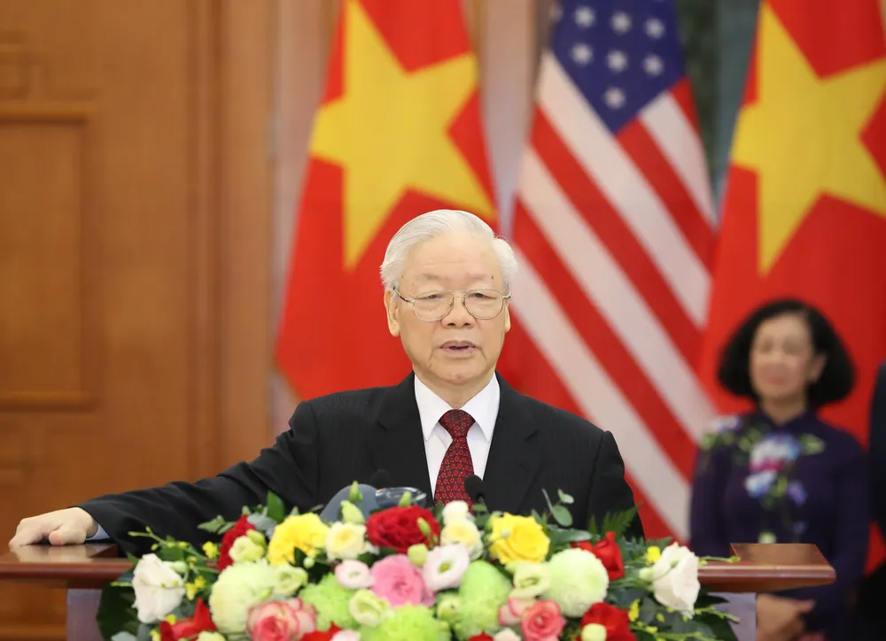 Tổng Bí thư Nguyễn Phú Trọng phát biểu với báo chí sau hội đàm. Ảnh QUANG PHÚC Tổng Bí thư Nguyễn Phú Trọng phát biểu với báo chí sau hội đàm. Ảnh QUANG PHÚC