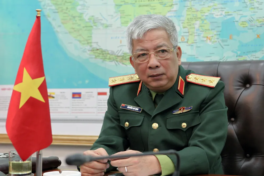 Thượng tướng Nguyễn Chí Vịnh trong một cuộc trả lời phỏng vấn Báo Sài Gòn Giải Phóng cuối năm 2018 tại trụ sở Bộ Quốc phòng. Ảnh: TRẦN BÌNH