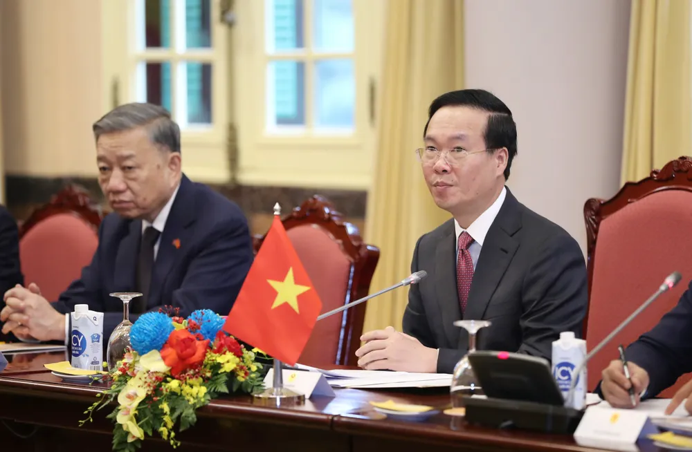 Chủ tịch nước Võ Văn Thưởng phát biểu tại hội đàm. Ảnh: QUANG PHÚC Chủ tịch nước Võ Văn Thưởng phát biểu tại hội đàm. Ảnh: QUANG PHÚC