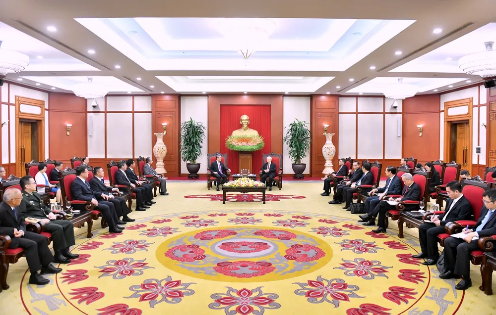 Quang cảnh buổi tiếp tại trụ sở Trung ương Đảng. Ảnh: VIẾT CHUNG