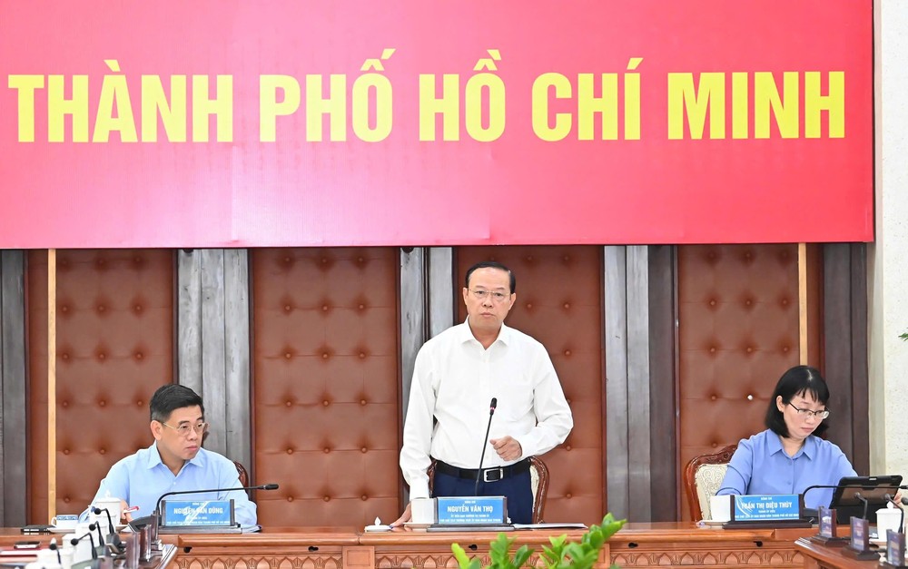  市人委会常务副主席阮文寿在会议上发表讲话。