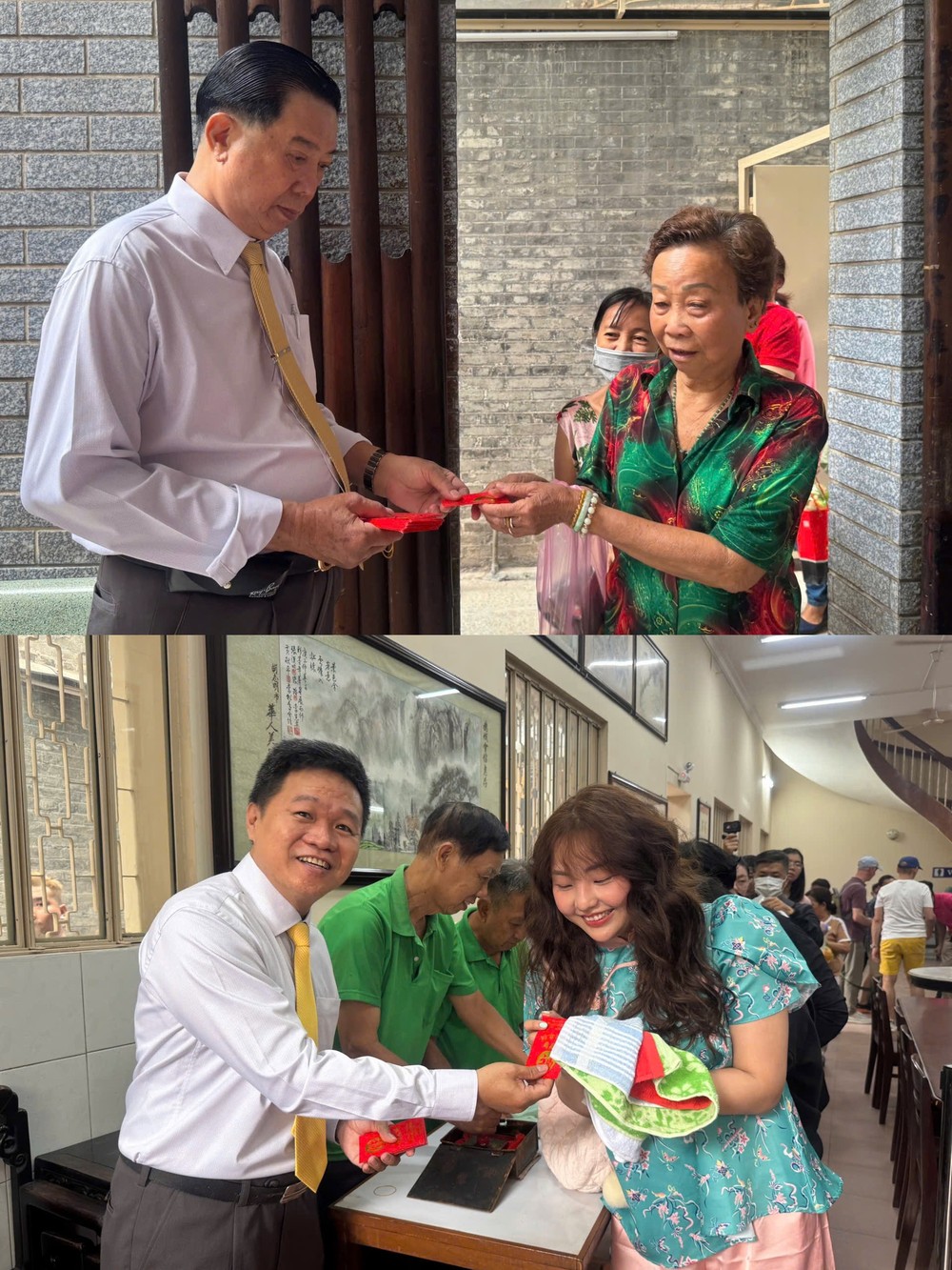 穗城会馆常值副理事长林海泉以及陈志豪向善信派“阿婆”利是。