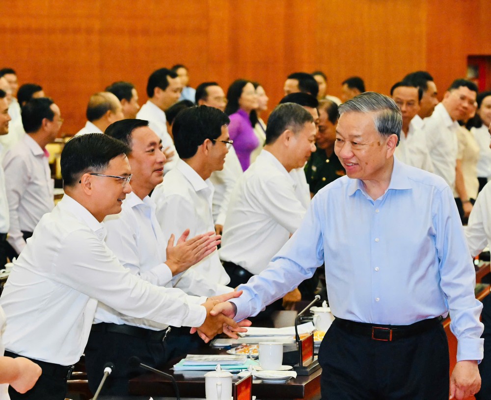 党中央总书记、国家主席苏林前来与胡志明市市委常务处进行工作会议。