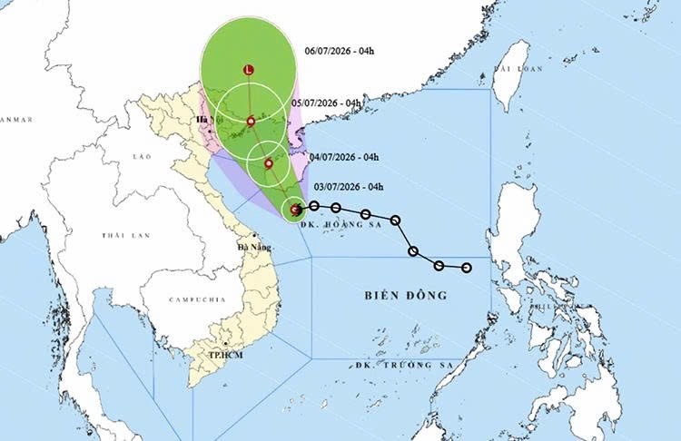 1号台风位置及移动路径。图源：越南天气。