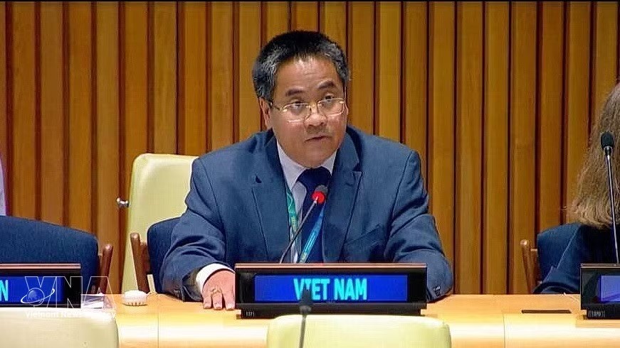 越南常驻联合国代表团副团长阮海流公使出席会议并发表讲话。