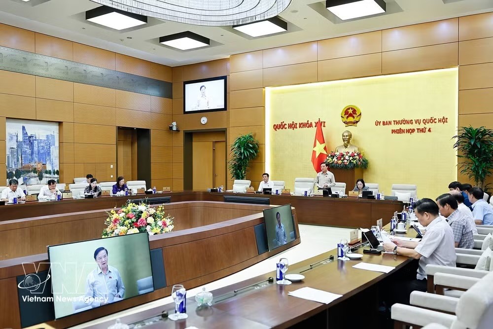 国会副主席阮克定发表讲话。图自越通社。