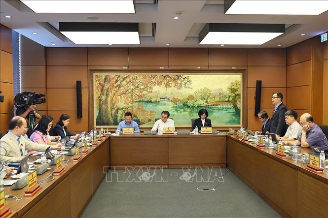 河内市国会代表团分组讨论。图自越通社。