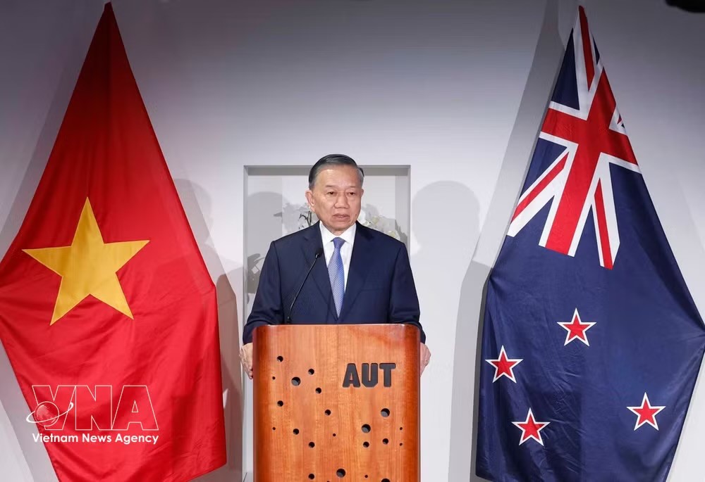 党中央总书记、国家主席苏林出席越南—新西兰高等教育与职业教育论坛。图自越通社