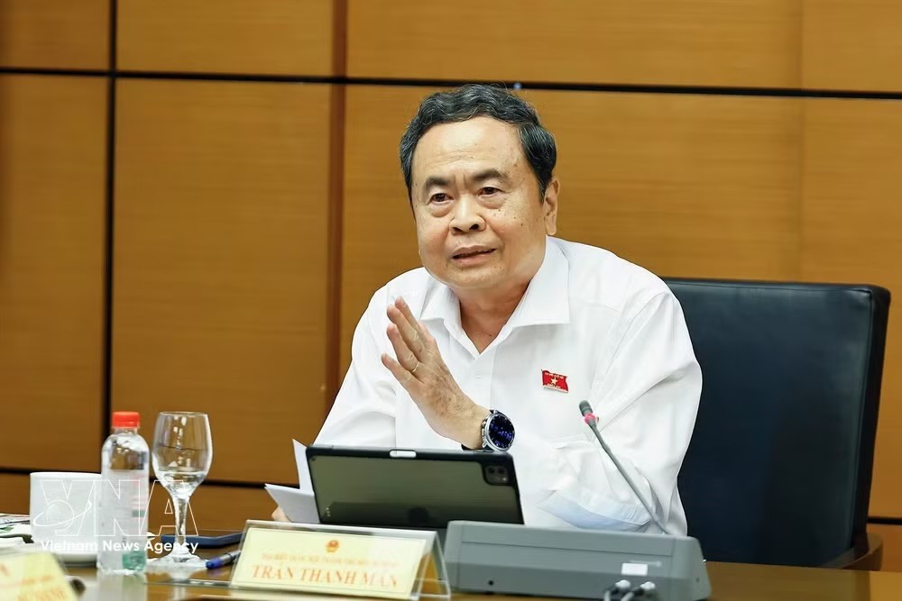 国会主席陈青敏发表意见。图自越通社