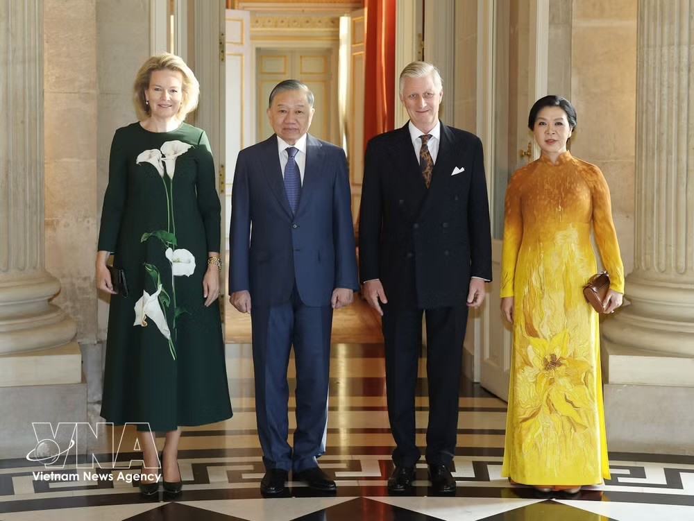 党中央总书记、国家主席苏林和夫人吴芳璃会见比利时国王菲利普和王后玛蒂尔德。图自越通社