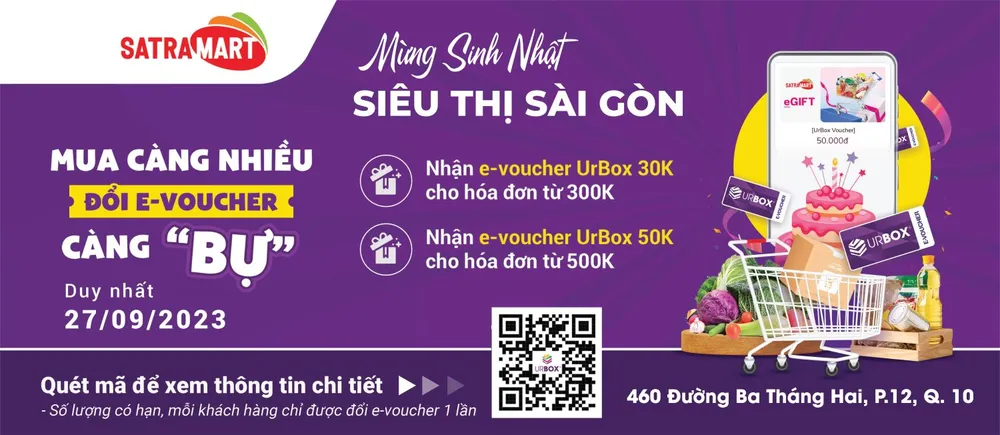 Mỗi khách hàng chỉ được tham gia đổi quà tặng e-voucher 1 (một) lần trong thời gian diễn ra chương trình. Khách hàng sẽ nhận được tin nhắn tặng thưởng e-voucher UrBox sau 1 ngày làm việc, kể từ khi kết thúc chương trình. E-voucher UrBox có thể được dùng thanh toán trong lần mua sắm tiếp theo của khách hàng và chỉ áp dụng tại Siêu thị Sài Gòn, thời hạn sử dụng của e-voucher UrBox là 1 tháng kể từ ngày khách hàng nhận được SMS tặng thưởng, số lượng quà tặng có hạn Mỗi khách hàng chỉ được tham gia đổi quà tặng e-voucher 1 (một) lần trong thời gian diễn ra chương trình. Khách hàng sẽ nhận được tin nhắn tặng thưởng e-voucher UrBox sau 1 ngày làm việc, kể từ khi kết thúc chương trình. E-voucher UrBox có thể được dùng thanh toán trong lần mua sắm tiếp theo của khách hàng và chỉ áp dụng tại Siêu thị Sài Gòn, thời hạn sử dụng của e-voucher UrBox là 1 tháng kể từ ngày khách hàng nhận được SMS tặng thưởng, số lượng quà tặng có hạn