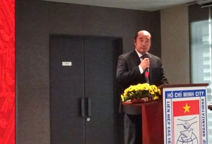 Phó Chủ tịch kiêm Tổng Thư ký HUFO Hồ Xuân Lâm phát biểu tại lễ kỷ niệm. Ảnh: THỤY VŨ