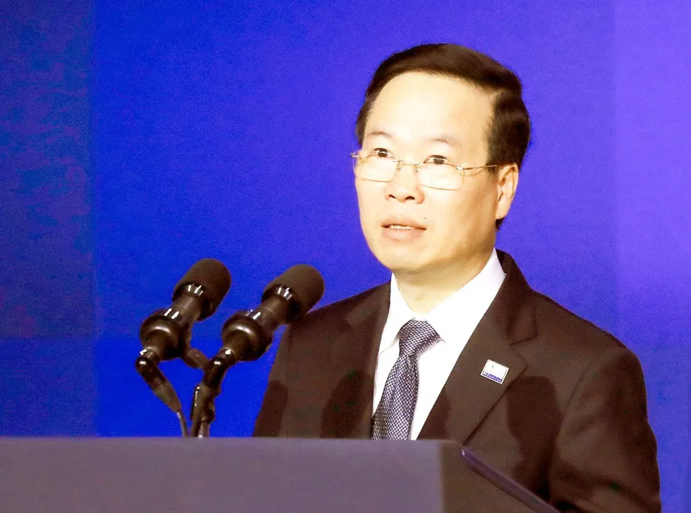 Chủ tịch nước Võ Văn Thưởng phát biểu tại cuộc gặp các nhà lãnh đạo cấp cao Khuôn khổ hợp tác kinh tế Ấn Độ Dương - Thái Bình Dương vì thịnh vượng (IPEF). Ảnh: TTXVN