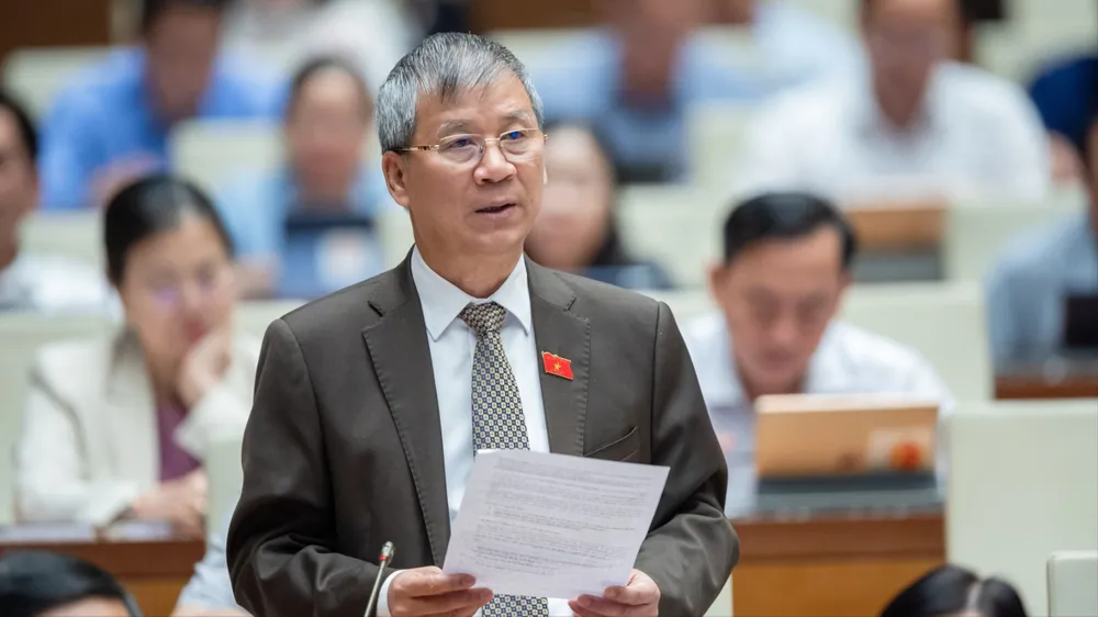 ĐB Nguyễn Anh Trí (Hà Nội) phát biểu tại hội trường chiều 22-5