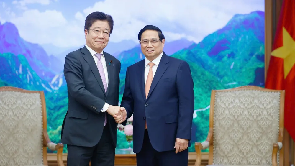 Thủ tướng Phạm Minh Chính tiếp Bộ trưởng Tài chính Nhật Bản Kato Katsunobu, chiều 8-1. Ảnh VIẾT CHUNG.jpg