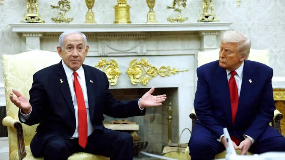 Thủ tướng Israel Benjamin Netanyahu và Tổng thống Mỹ Donald Trump trong cuộc họp tại Nhà Trắng ngày 7-4. Ảnh: Getty Images 