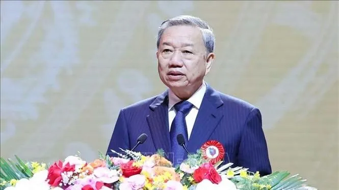 Tổng Bí thư Tô Lâm phát biểu tại Lễ kỷ niệm 100 năm Ngày Báo chí cách mạng Việt Nam. Ảnh: Thống Nhất/TTXVN