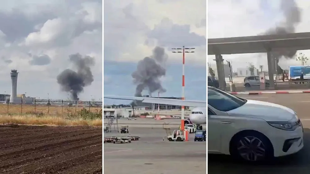 Khói bốc lên từ sân bay Ben Gurion sau một vụ tấn công bằng tên lửa từ Yemen vào tháng 5-2025. Ảnh: THE TIMES OF ISRAEL
