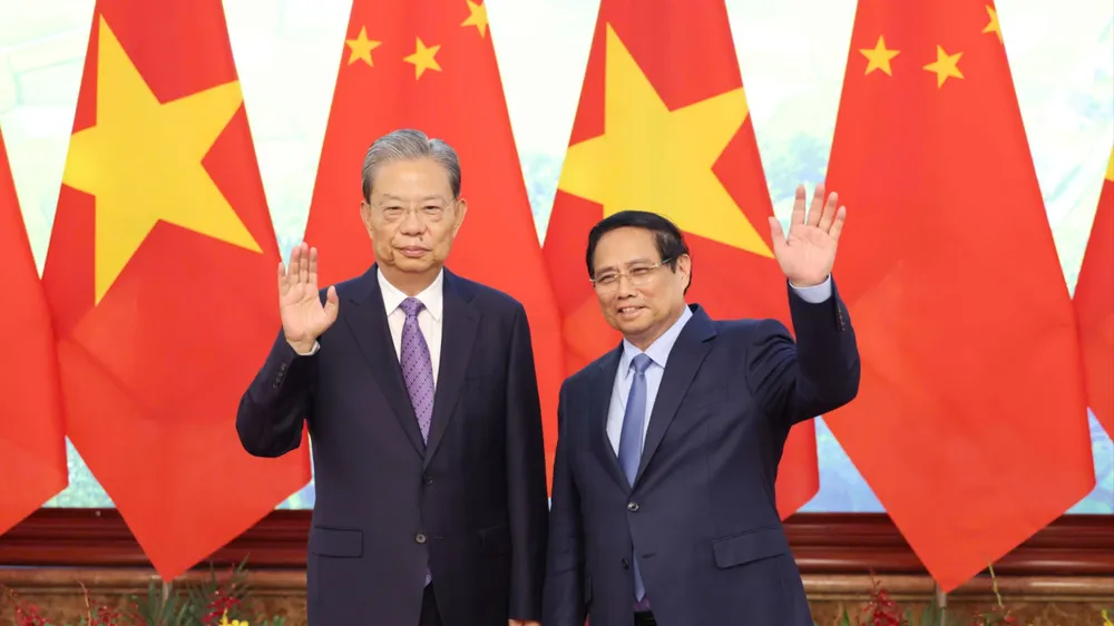 Thủ tướng Phạm Minh Chính tiếp Ủy viên trưởng Nhân đại toàn quốc Trung Quốc Triệu Lạc Tế. Ảnh: QUANG PHÚC