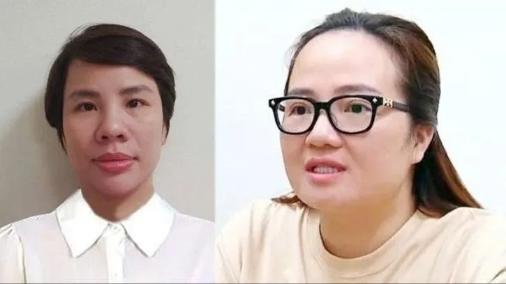 Bị can Hoàng Thị Hường (đeo kính) và đồng phạm. Ảnh: BỘ CÔNG AN