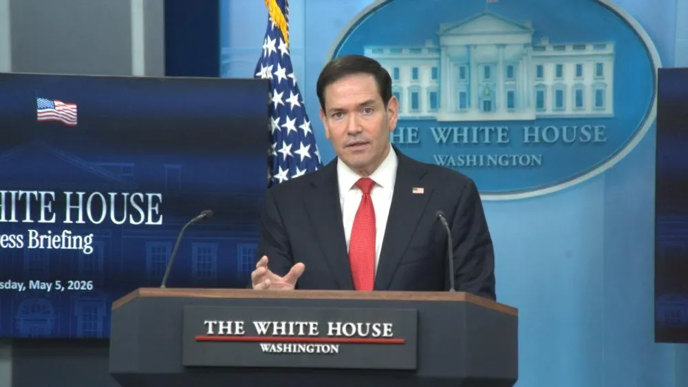 Ngoại trưởng Mỹ Marco Rubio trong một cuộc họp báo tại Nhà Trắng. Ảnh: XINHUA 