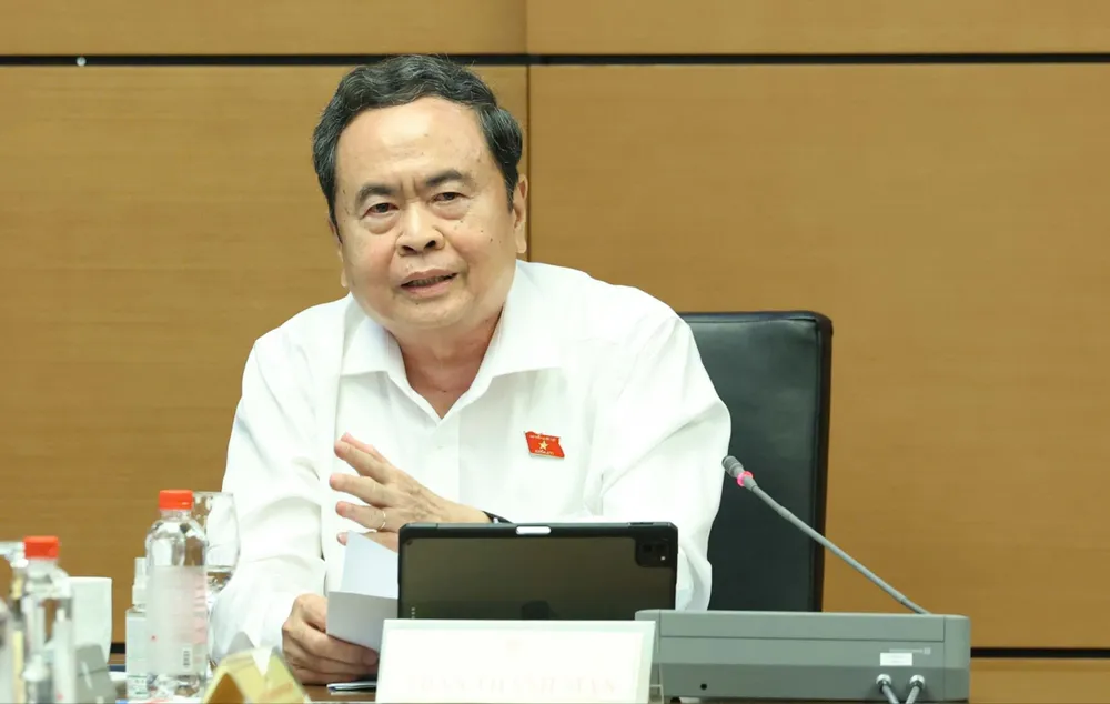 Chủ tịch Quốc hội Trần Thanh Mẫn phát biểu tại phiên thảo luận tổ đại biểu Quốc hội đoàn TPHCM, sáng 23-10. Ảnh QUANG PHÚC.jpg