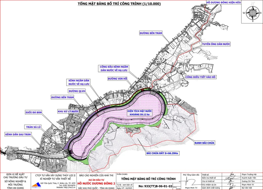 Tổng mặt bằng bố trí công trình dự án đầu tư Hồ nước Dương Đông 2