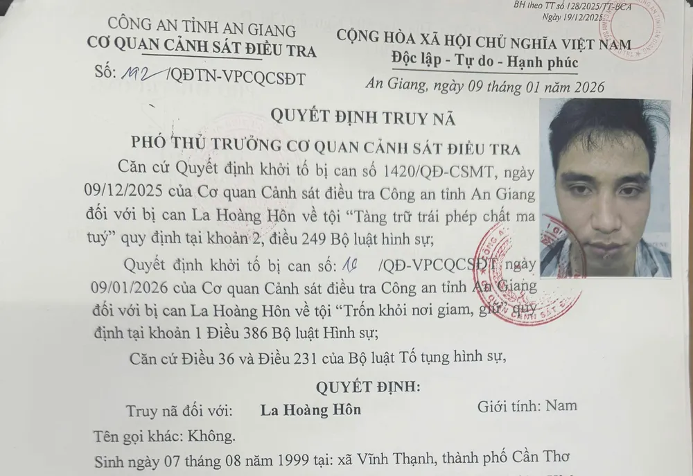 Đối tượng La Hoàng Hôn đã bị bắt sau 5 ngày trốn trại tạm giam