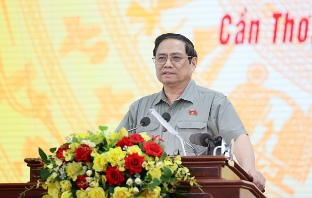 Prime Minister Pham Minh Chinh speaks at the conference on tackling difficulties to speed up highway projects and disbursement of ODA capital in Can Tho (Photo: VNA)