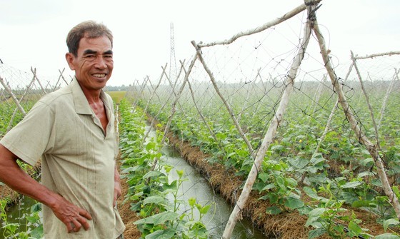 A farmer is delighted after a succesful transformation of agricultural production structure