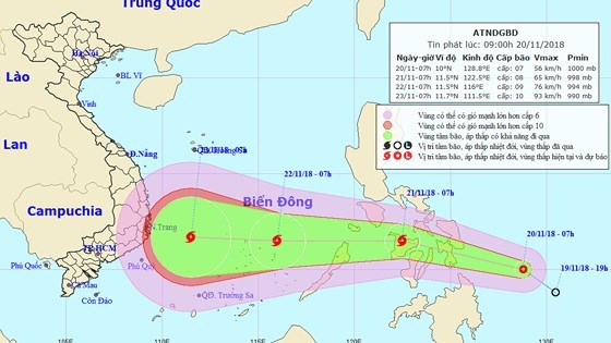 Position of low pressure system in the East Sea (Photo: NHMFC)