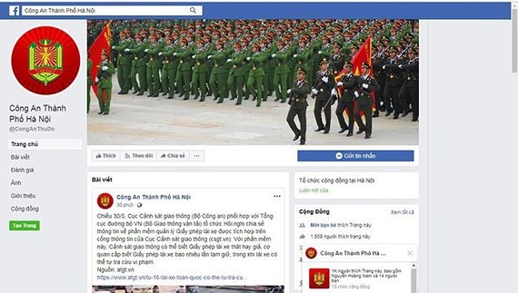 Hanoi City Police receives public complaints via www.facebook.com/CongAnThuDo