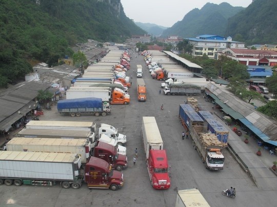 Containers of dragon fruit wait at the border in the northern province of Lang Son. — Photo vietnamnet.com