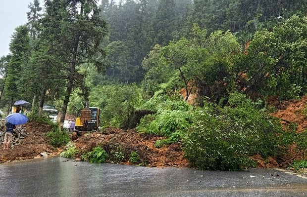 Landslide on National Highway 4D, Lao Cai (Photo: VNA)