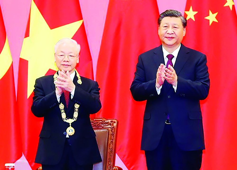 General Secretary of the Communist Party of China (CPC) Central Committee and President of China Xi Jinping received General Secretary of the Communist Party of Vietnam (CPV) Central Committee Nguyen Phu Trong along with Vietnamese high-ranking delegates at the Great Hall of the People in the capital city of Beijing on October 31 of 2022 on the occasion of their official visit to China.