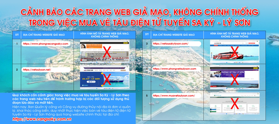The Port Management Board and Inland Waterway Administration notified fake boat ticket websites for the Sa Ky – Ly Son tour on its offical website. (Photo: the Port Management Board and Inland Waterway Administration)