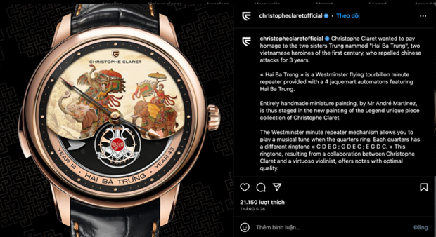High-end Swiss watch company Christophe Claret introduces Hai Ba Trung watch. (Photo: vtc.vn) High-end Swiss watch company Christophe Claret introduces Hai Ba Trung watch. (Photo: vtc.vn)