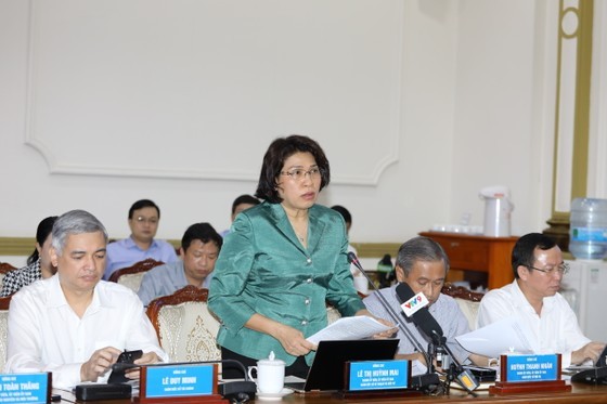 Director of the Ho Chi Minh City Department of Planning and Investment Le Thi Huynh Mai reports at the conference. (Photo: Dung Phuong)