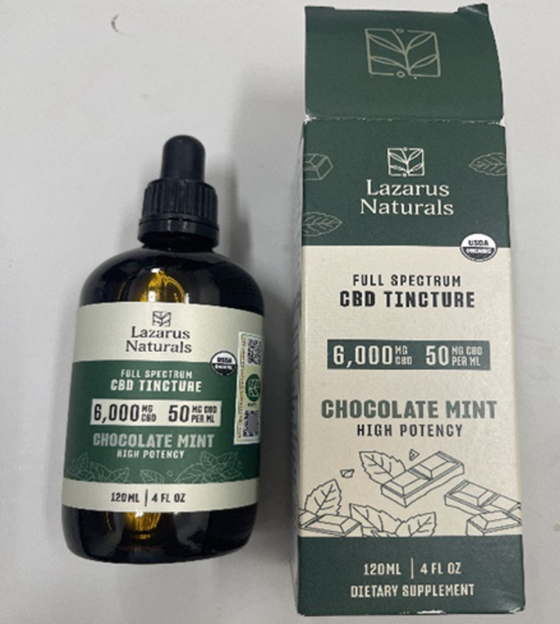 Lazarus Naturals Full Spectrum CBD TINCTURE is warned of containing synthetic drug of Delta-9-tetrahydrocannabinol
